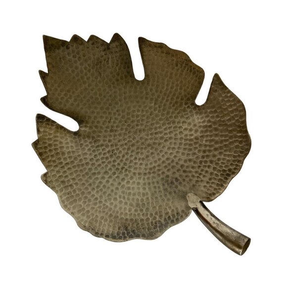 Hallmark Leaf Shaped Decorative Footed Platter Hammered Metal Candleholder - Picture 1 of 9